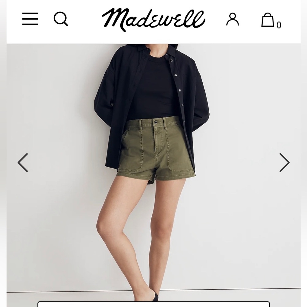 Madewell Perfect Vintage Military Short in Palm Tree Green, size 27